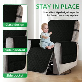 Armchair Protector for Relaxing Chair, TV Armchair Cover, Double-Sided Waterproof Stretch Covers for Recliner Chair, Armrest Protector with Non-Slip Straps, Middle Section 231 x 63.5 cm, Armrests 68.5