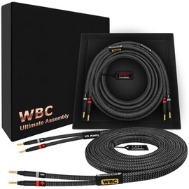 WORLDS BEST CABLES 6 Foot Ultimate - 10 AWG - Ultra-Pure OFC - Premium Audiophile HiFi Speaker Cable Pair with Eminence Gold Banana Plugs & Carbon Tweed Jacket