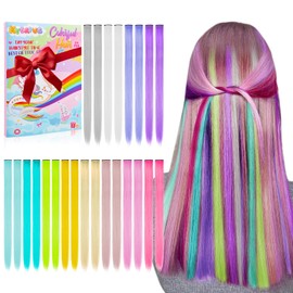 Kyerivs 24PCS Colored Hair Extensions Temporary Hair Color Gift for Girls, 20Inch Clip In Rainbow Straight Hairpieces Colorful Hair Accessories Easter Basket Stuffer for Kids Teen