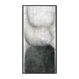 Sofoney - Large Black Framed Black and White Abstract Canvas Wall Art, 100% Hand Painted Black Abstract Art Oil Painting with Heavy Texture, Vertical Wall Decor for Living Room Bedroom - 40"x20"