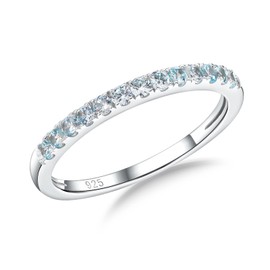 RANDES Aquamarine Rings for Women Eternity Band 925 Sterling Silver March Birthstone Ring Light Blue Stone Stacking Ring Size 7