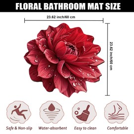 Floral Diatomaceous Earth Floor Mat 3D Flowers Pattern Bath Mat Non-Slip Bath Rug Safe Absorbent Quick Drying Bathmat Suitable for Bathroom Kitchen Entrance (Style 1, 23.62"/60cm)