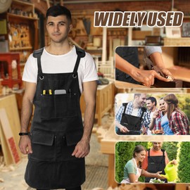 Foppla Heavy Duty Work Apron with 5 Tool Pockets - Waterproof Oxford Cloth - Adjustable Cross Strap - Men's & Women's Painting Apron (Black)