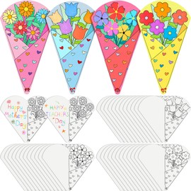 Moinchore 48 Pcs Mother's Day Crafts Bouquet Color Your Own Paper Bouquet Coloring DIY Crafts Best Mom Gifts for Women Nurse Mother Teacher's Day Birthday Home Fun Activities Party Gift Favors