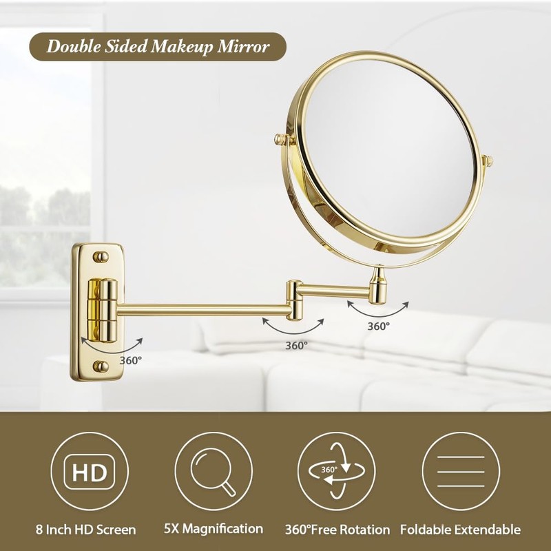Cerdeco 8 Inch Double Sided Makeup Wall Mount Mirror with