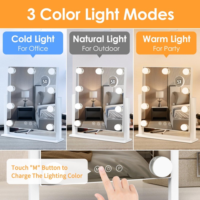 Vanity Mirror with Lights, Hollywood Lighted Makeup Mirror with 3