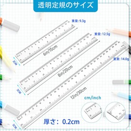 FUYUERO Plastic Transparent Ruler Learning Drawing Tool Measuring Tool Length 11.8 inches (30 cm) 0.08 inches (0.2 cm) Thickness Suitable for Students, Schools, Offices, Home (2 pieces)