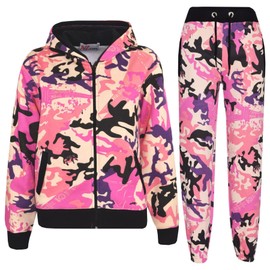 A2Z 4 Kids Tracksuit Boys Girls Camouflage Print Zipped Top - T.S A2Z Camo Baby Pink 7-8