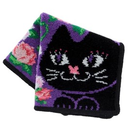 Blooming 000478-0003-01 Anna Sui Chenille Towel Handkerchief, Cat and Rose, Purple, Women's, Hand Towel, Approx. 9.1 inches (23 cm), purple