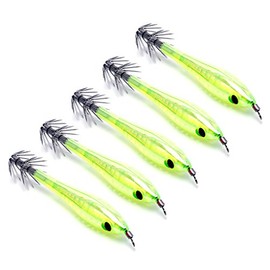 Forgun 5Pcs Glow In Dark Luminous Squid Cuttlefish Fishing Lures Tackle Jig Bait Hooks (green)