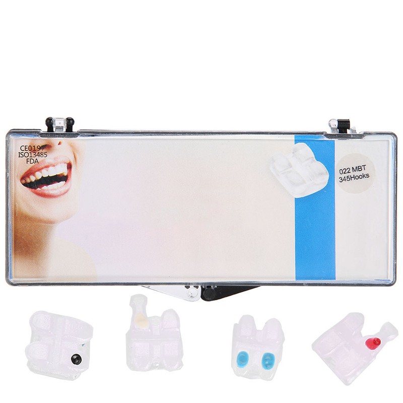 Dental Orthodontic Tooth Ceramic Brackets 022 Slot 345 With Hooks