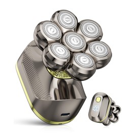 7D Head Shavers for Bald Men, Smooth Electric Razor for Head & Face, IPX7 Waterproof Wet/Dry Head Shaver, 5-in-1 Grooming Kit for Home & Travel, 120 Min, Gifts for Father's Day-Gunmetal Gold