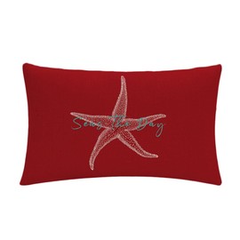 Set Of 2 Seas The Day Throw Pillow Cover Beach Starfish On Red Background Rectangular/Waist Cushion Cover Coastal Sea Theme Home Decorative Pillowcases 12" x 20" for Sofa Couch Porch(12" x 20", Red)