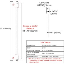 35.4inch/90cm Garden Swing Replacement Rods, Black Metal Round Rods for Hanging Swing Seat to Frame(2PCS/CTN)