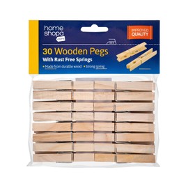HOMESHOPA Wooden Clothes Pegs, 30 Pack Washing Line Cloth Clips, Rust and Moisture Resistant Laundry Pegs, Strong Grip Multipurpose Clips for Arts & Crafts, Clothespin for DIY, Photo Hanging, 7.5cm
