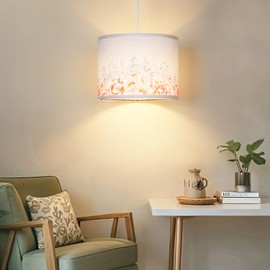 Plug in Pendant Light, Flower Planting Hanging Light with Plug in Cord, Hanging Lamp with 3-Way Dimmable Bulb, Farmhouse Pendant Light for Kitchen Dining Room Bedroom Entryway (Printing Shade)