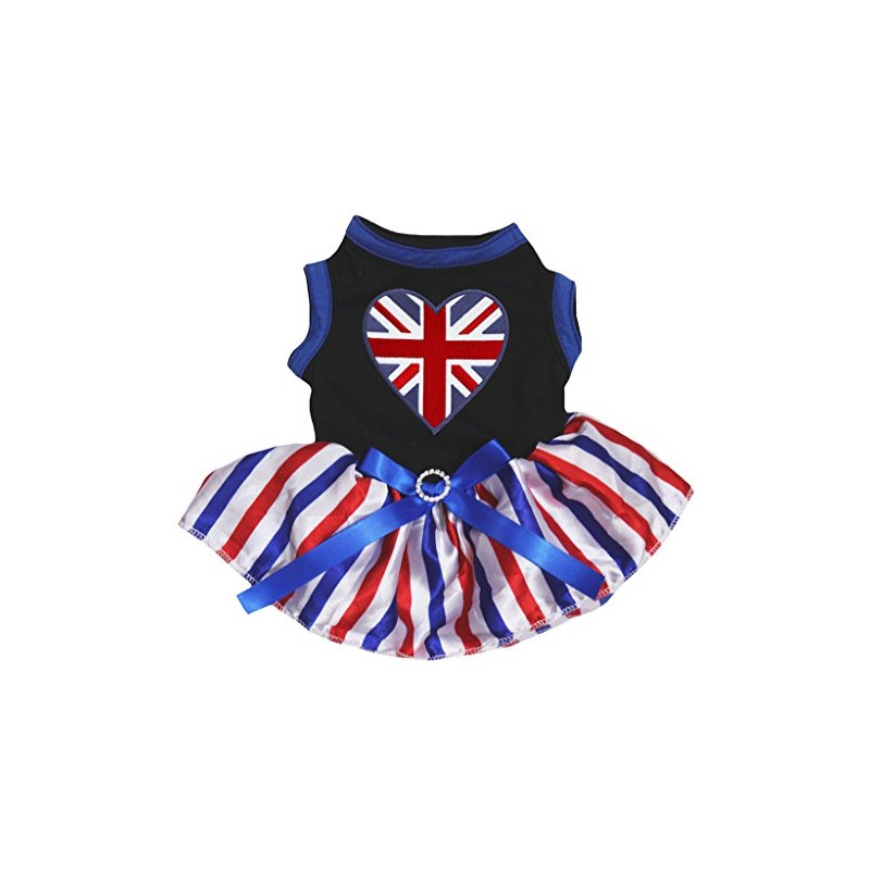 Petitebelle Britain Heart Puppy Dress Black Stripe XL