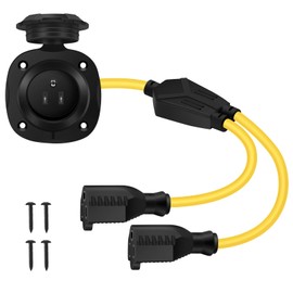 Filluck 15A 20 Inch AC Port Plug,125V RV Shore Power Inlet Socket with Dual Extension Cord,Y Splitter Plug Waterproof Electrical Outlet Receptacle Box