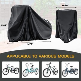 MOONCOOL Adult Tricycle Cover Trike Cover, 3 Wheeled Bicycle Bike Cover for Outdoor Storage Waterproof, Dust Wind Proof for Bikes