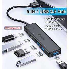 VIENON USB 3.0 Hub 5 in 1, USB Extender with USB C Power & Data Ports for Laptop/PC, Multiport USB Dock for MacBook, Mac Pro, Mac mini, iMac, Surface Pro, XPS