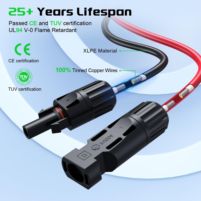 Bateria Power Y-Branch Solar Connectors 21FT 10AWG Extension Cable, Solar