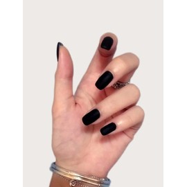 Quality False Nails 24pcs Minimalist Press On Nail incl. 1 sheet tape (Matte Black Medium Square)