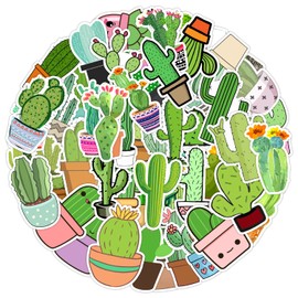 Cute Cactus Stickers for Laptop, 50 Pcs Succulent Stickers Waterproof Vinyl Plant Decals for Water Bottle, Green Plants Stickers Vinyl Cactus Decals for Hydroflasks Scrapbook Luggage Phone
