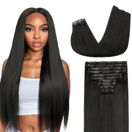Lashey Seamless Clip in Hair Extensions Human Hair 210g 10pcs Natural Black Thick Clip in Hair Extensions with Invisi Edge Straight Human Hair 18 Inch Seamless Clip in Hair Soft and Invisible