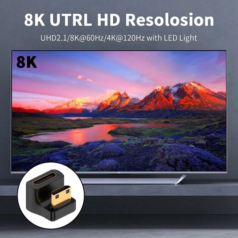 Universal 8K Mini HDMI U Shape Down Angle Adapter UHD2.1