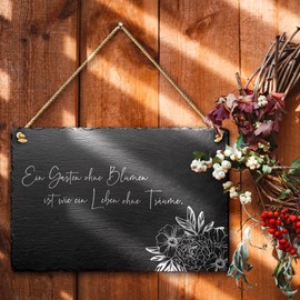 Slate Signs with Cord and Your Individual Engraving | Personal Gift or Individual Decoration Idea | With Motifs e.g. Flowers Roses Lighthouse Hearts Birds