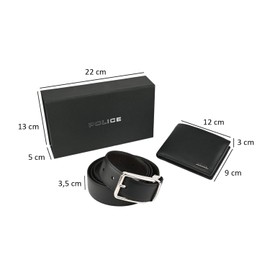 Police Mens Gift Box - Reversible Genuine Leather Wallet & Belt - Black with Dog Tag, Black Belt and Dark Brown - 125cm