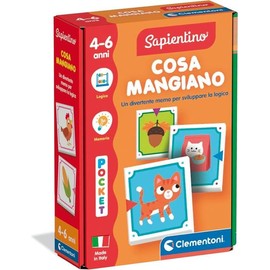 Clementoni Sapientino - What Do They Eat? Educational Game for Children 4-6 Years with Flashcards Memory for Connecting Animals and Food, Stimulates Logic, Made in Italy, Italian
