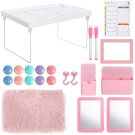 OMISTAR Pink Locker Accessories School Locker Decor with Shelf, Fluffy Rug, Adsorptive Mirror Storage Box Whiteboard Marker, Back to School Locker Organizer, 22 PCS Locker Organizer Kit Set