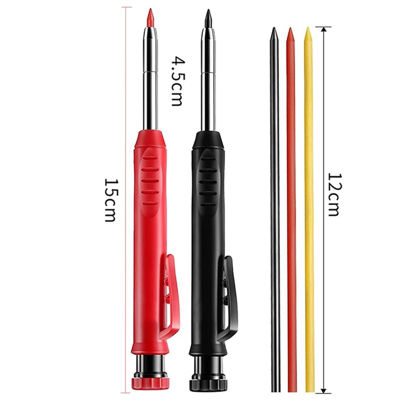 2 Pack Solid Carpenter's Pencil with 20 Refills, Deep Hole