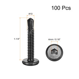 uxcell Hex Socket Self Tapping Screws, #10 x 1-1/4" 410 Stainless Steel Sheet Metal Flat Head Drilling Screw 100pcs, Black