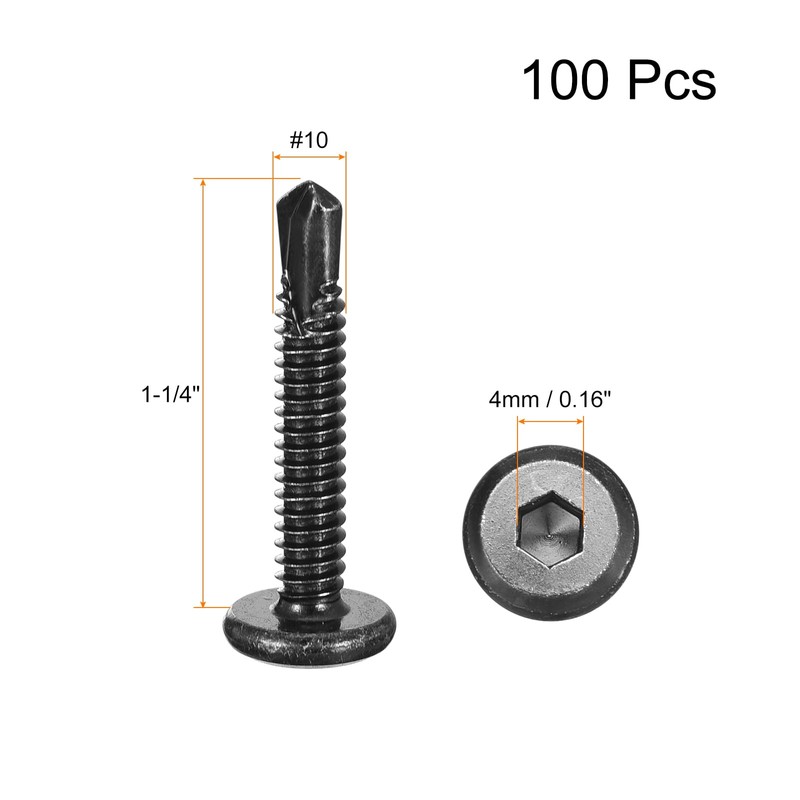 uxcell Hex Socket Self Tapping Screws, #10 x 1-1/4" 410