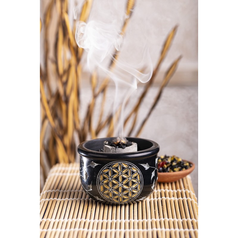 Berk ST-311 Incense Bowl Soapstone Flower of Life Engraved by