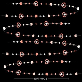 40 Ft Rose Gold Cross Heart Garlands 3D Hanging Paper Streamer for First Holy Communion Religious Christian Baptism Wedding Bridal Baby Shower Birthday Anniversary Engagement Party Decoration Supplies