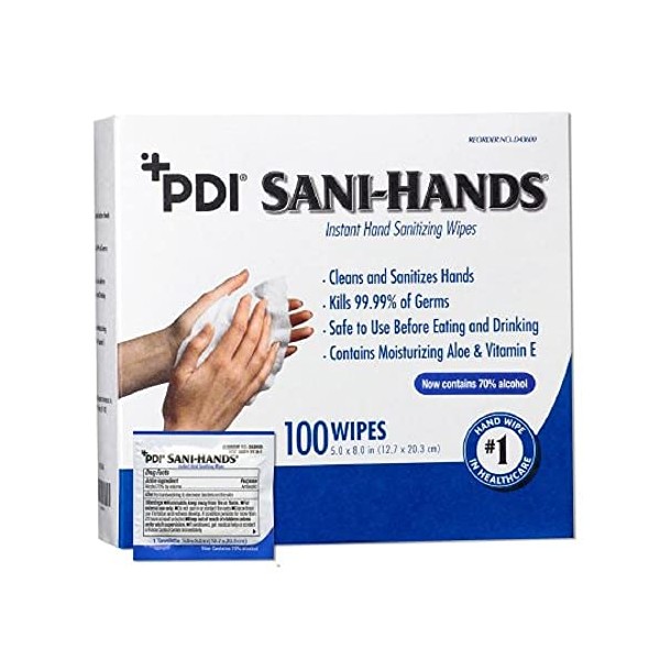 PDI Healthcare D43600 Sani-Hands Wipe, 5" Width, 8" Length (Pack of 100)