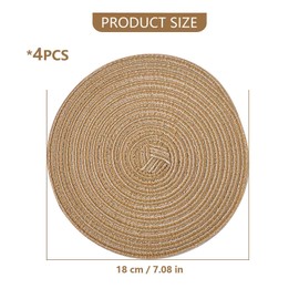 Round Woven Cotton Yarn Placemats, Heat Resistant Braided Table Mats for Dining & Small Tables, Set of 4 (Khaki, 18cm)