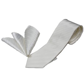 MICHIKO LONDON Formal Necktie & Pocket Square Set, Michiko Longdon Brand Silk Necktie, Made in Japan, Wedding (White, White, w1 Stripe), white