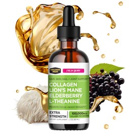 Collagen Mojo - Liquid Collagen for Women & Men, Collagen Peptides with Lion's Mane Mushroom, Elderberry & L-Theanine - Hair, Skin, Nails, Joint Support, Focus, High Absorption - 100,000mcg, 2 Oz