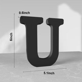 Aruatu 6 Inch Black Wood Letters Unfinished Wood Letters for Wall Decor Decorative Standing Letters Slices Sign Board Decoration for Craft Home Party Projects (U)