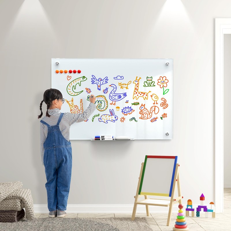 MaxGear Glass Whiteboard 36x24 Inches Wall Mounted, Magnetic White Board