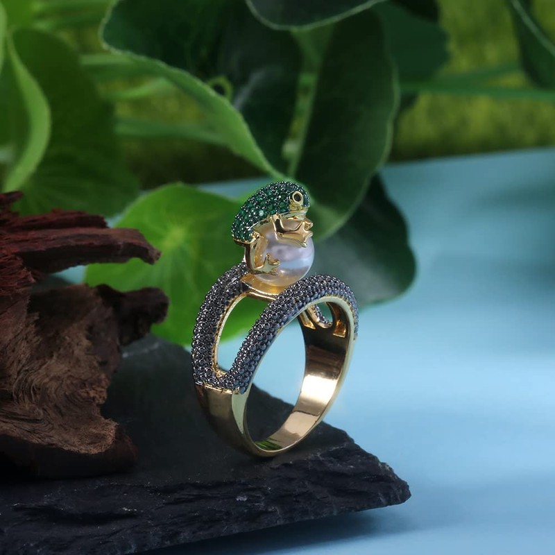 Tuwiqsdi Frog Pear Ring Fashion Jewelry 18k Gold Filled Toad
