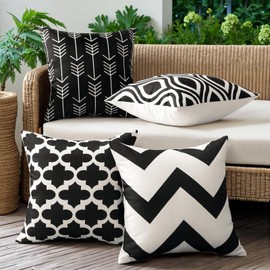 OTOSTAR Pack of 4 Outdoor Waterproof Throw Pillow Covers 20x20 Inch Decorative Outdoor Pillow Covers Garden Modern Black Geometric Cushion Cases for Patio Furniture Couch Ten Bench (Black)