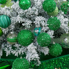 Christmas Tree Ornaments Set Hangings Foam Shiny Sequins Ball for Indoor Outdoor Holiday Party Decorations Supplies (Green, 8cm 12Pcs Set)
