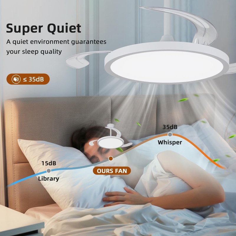 Fanyamei 42 inch Retractable Ceiling Fan with Lights,6 Speed Dimmable