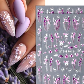 2 Sheets Flower Nail Stickers Purple Floral Nail Stickers Self Adhesive Nail Art Decals for Nail Design and Decoration Flowers Nail Accessories Nail Art Stickers for Manicure and Nail Art Supplies