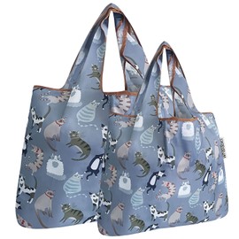 allydrew Large & Small Foldable Tote Nylon Reusable Grocery Bags, Set of 2, Cool Felines